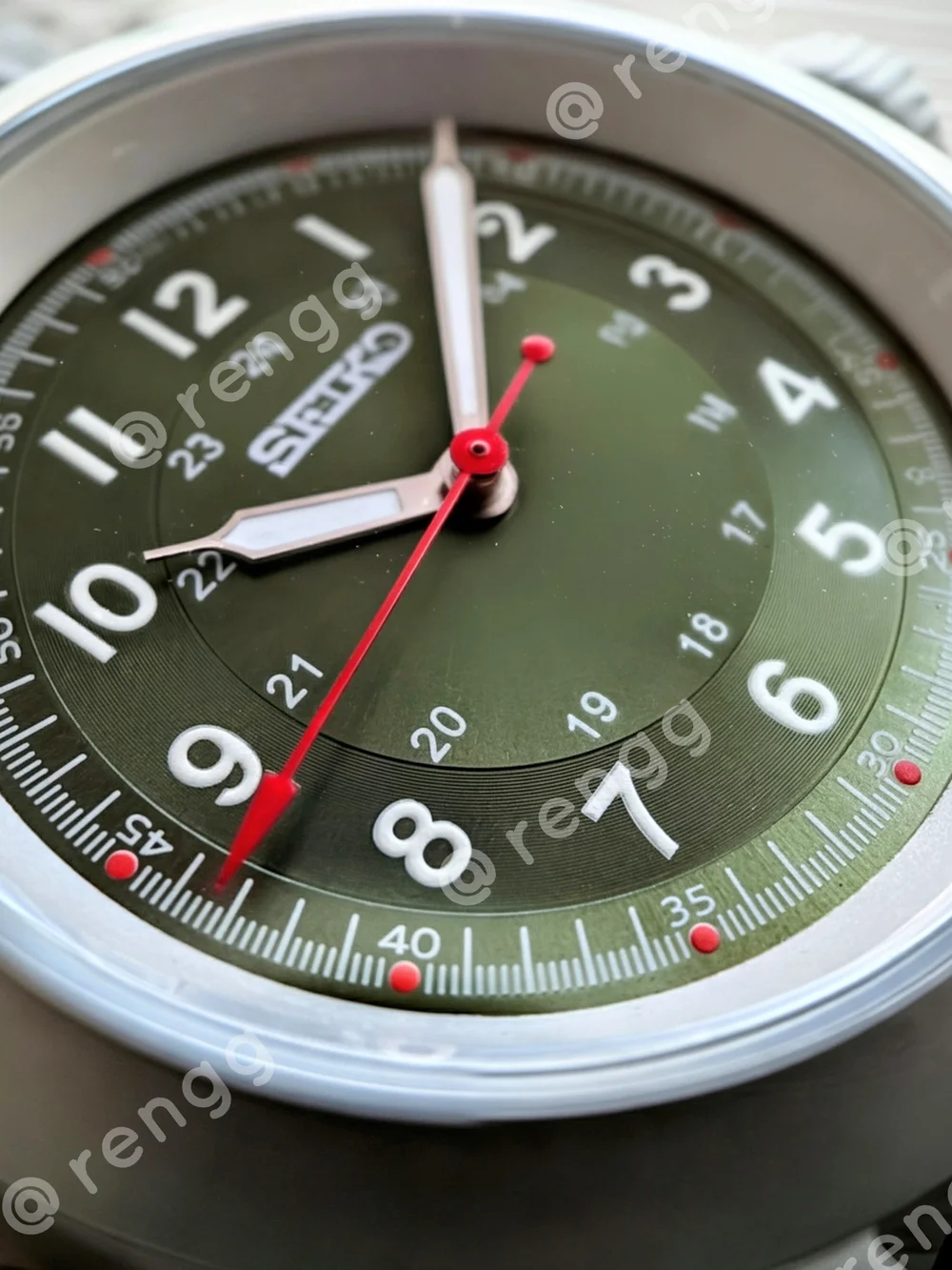 Sandblasted Seiko Green Olive Dial Field Mod Watch Sapphire Smooth Sweep Second